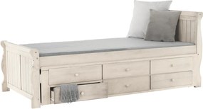 Ágy pótággyal, antik fehér, 90x200, ANTIKO