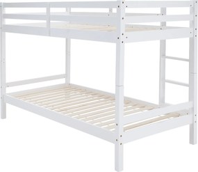 Emeletes ágy, 90x200, tömör fa, fehér, INEZA