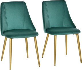 HOMCOM 2 db Modern Kárpitozott Étkezőszék Háttámlával, Fém Lábakkal Konyhába, Nappaliba vagy Loungéra, Modern Stílus, Zöld, 50x56.5x85cm | Aosom