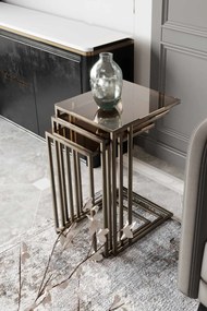Mira üveg dohányzóasztal, antik-bronz, 42 cm
