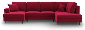 Piros bársony kinyitható tárolóhelyes sarokkanapé (jobb oldali-U alakú) Kyoto – Cosmopolitan Design