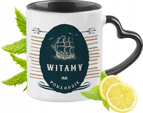 Munkahelyi üdvözlő bögre fekete, szív alakú füllel Ajándék