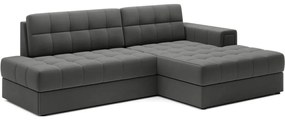 Szürkésbarna bársony kinyitható sarokkanapé (jobb oldali-heverő résszel) Blezalt – ELTAP