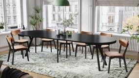 Mazzoni VITO Fekete Matt/fekete lábak - LOFT/IPARI STÍLUSÚ 310 cm-re BŐVÍTHETŐ NAGY KEREK ASZTAL Ø110 Y LÁBAKKAL