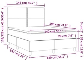 krémszínű szövet rugós és LED-es ágy matraccal 140x190cm