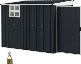 Outsunny Fém Szerszámtároló 2.7m² 128x231x181cm Kerti Tároló Mono-Pitched Tető Ablakkal Zárható Ajtóval Időjárásálló Kerti Sátor Sötétszürke | Aosom