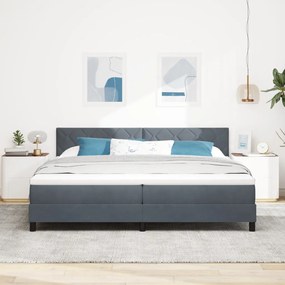 Boxspring Ágy Matrac Kék Szürke 200x200 cm Bársony