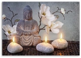Gario Vászonkép Buddha és gyertyák Méret: 100 x 70 cm, Kivitelezés: Vászonkép