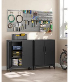 Iratszekrény, többfunkciós garázsszekrény, irodai szekrény 2 ajtóval fekete színben