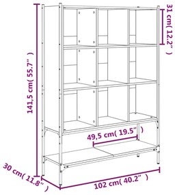 fekete szerelt fa könyvszekrény 102x30x141,5 cm