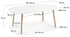 Fehér kerek bővíthető étkezőasztal fehér asztallappal ø 90 cm Oqui – Kave Home