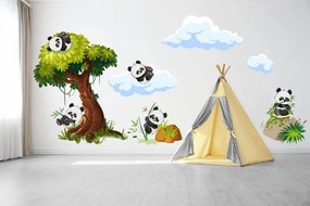 Gyerekeknek szóló falmatrica boldog pandák a fán 120 x 240 cm