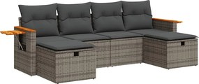 vidaXL 6 részes szürke polyrattan kerti ülőgarnitúra párnákkal