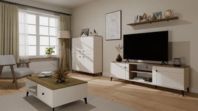 POINT 4S komód 123.5x40x135.5 cm, kasmír, fekete lábakkal, tölgy komód fedlappal