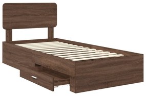 vidaXL Ágykeret fejtámlával fiókkal Barna Tölgy 100 x 200 cm Faanyag