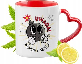 Piros bögre szív alakú füllel sofőrnek ajándékba