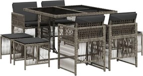 vidaXL 9 részes szürke polyrattan kerti étkezőgarnitúra párnával
