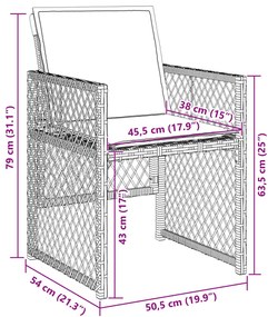 5 db-os kerti étkező garnitúra párnákkal Barna poly rattan