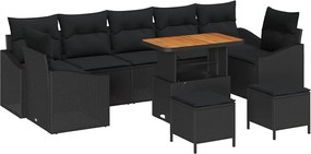 vidaXL Kerti Kanapé Szett párnával tárolóval 10 pcs Fekete Poli rattan