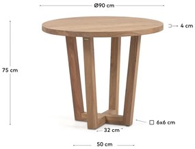 Natúr színű akácfa kerek étkezőasztal ø 90 cm Nahla – Kave Home