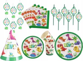 Dino Dinoszaurusz Bögre Szett Tányérok 18 23cm Szalvéta Sípok Szívószálak Sapkák