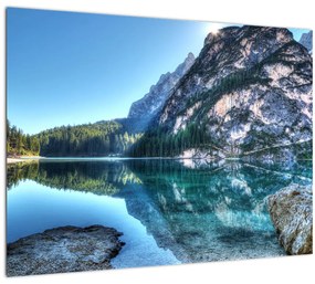 Egy alpesi tó képe (üvegen) (70x50 cm)
