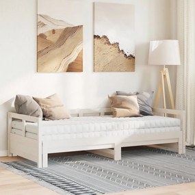fehér tömör fenyőfa kihúzható kanapéágy matracokkal 90 x 200 cm