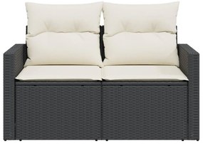 2 személyes fekete polyrattan kerti kanapé párnával