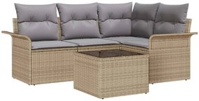 vidaXL Kerti Kanapé Szett párnával 5 pcs Bézs polirattan