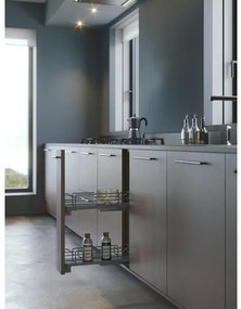 Konyhai fémrács, 150mm, bal oldalra szerelhető, rövid, antracit, teljes kihúzás, csillapított záródás, rejtett fióksín, 2 kosár SIGE, Infinity Line 00...