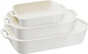 3 db-os téglalap alakú tál szett, fehér Staub
