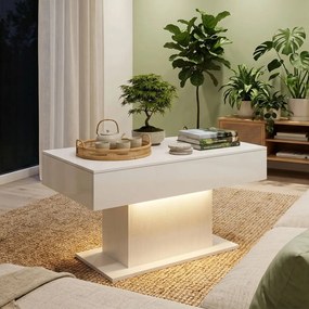 HOMCOM Dohányzóasztal tárolóval, LED magasfényű, modern, 2 fiókkal és távirányítóval, fehér