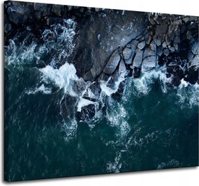 Vászonkép Természet Hullámok Tenger Sziklás Tengerpart Kék Víz 100x80