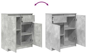 betonszürke szerelt fa tálalószekrény fiókos 71x35x84 cm