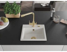 Mexen Milo, gránit mosogató 435x410x171 mm, 1 kamrás és arany Duero csaptelep, fehér, 6505-20-671600-50