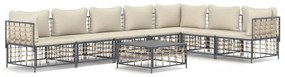 8 részes antracitszürke polyrattan kerti ülőgarnitúra párnákkal
