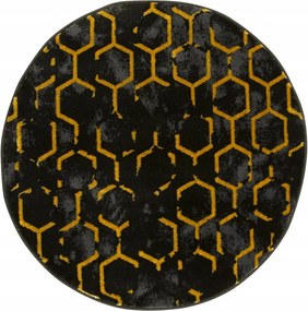 átm. 140 cm Kerek Szőnyeg Méhsejt Arany Fekete