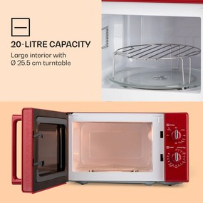 Klarstein Caroline, mikrohullámú sütő, 20 l, 700/1000 W, Ø 25.5 cm, QuickSelect, retró, piros