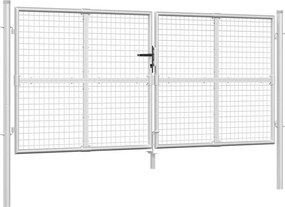 vidaXL ezüst színű horganyzott acél hálós kerti kapu 300 x 125 cm
