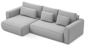 Világosszürke bársony kinyitható-tárolóhelyes sarokkanapé (bal oldali-heverő résszel) Kapua – Makamii