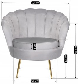 Elegáns Fotel Szürke Bársony Kárpittal, Aranyszínű Lábakkal. ANGEL