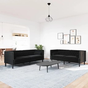 2 részes fekete bársony Chesterfield kanapészett párnákkal