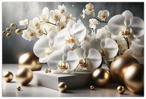 Kép - Orchidea és aranygolyók (90x60 cm)