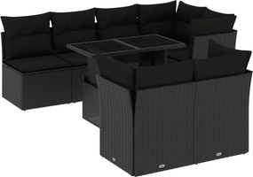 vidaXL 8 részes fekete polyrattan kerti ülőgarnitúra párnákkal