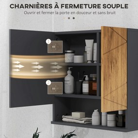 kleankin Fali Fürdőszobai Tükörszekrény Állítható Polcokkal - Kortárs Design 55 x 17 x 55 cm Természetes Sötétszürke | Aosom