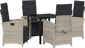 vidaXL Kert étkező szett párnával 5 pcs Világosszürke polirattan