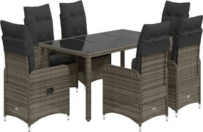 vidaXL 7 részes szürke polyrattan kerti bisztrógarnitúra párnákkal