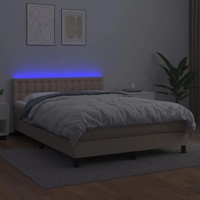 cappuccino színű műbőr rugós ágy matraccal és LED-del 140x200cm
