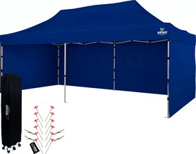 Párty sátor 3x6m Keresztvázas (3 fal) - Acél szerkezet és ponyva 330g/m² - plusz 3 oldalfal - Kék