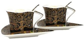 Klimt háromszögletű csésze aljjal 180 ml kanállal - 2 személyes készlet - Életfa - szív díszdobozban